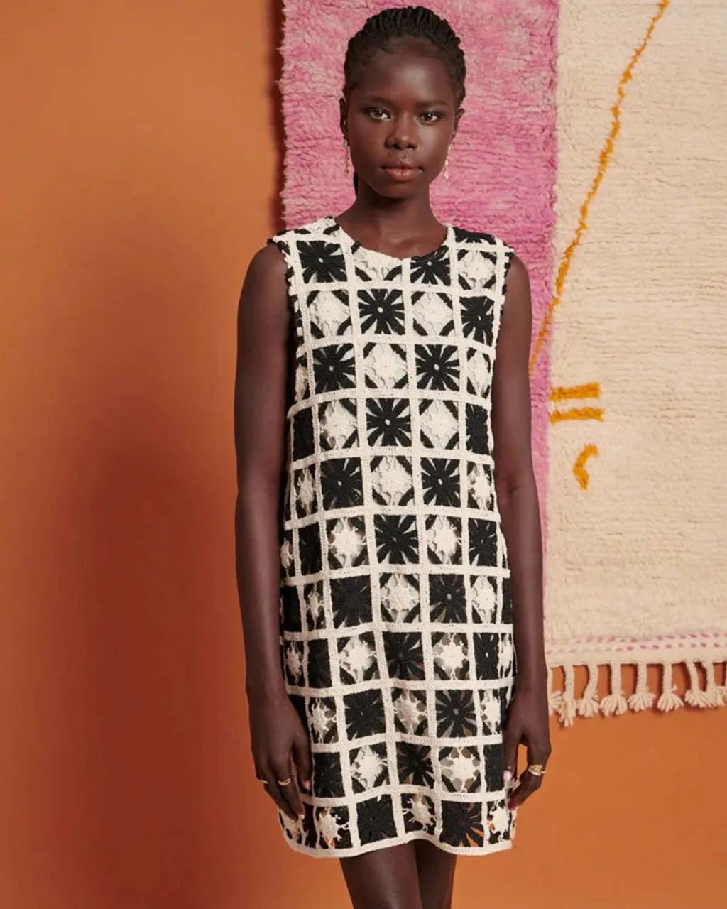 Carla Crochet Mini Dress - Black + White sold by ban.do