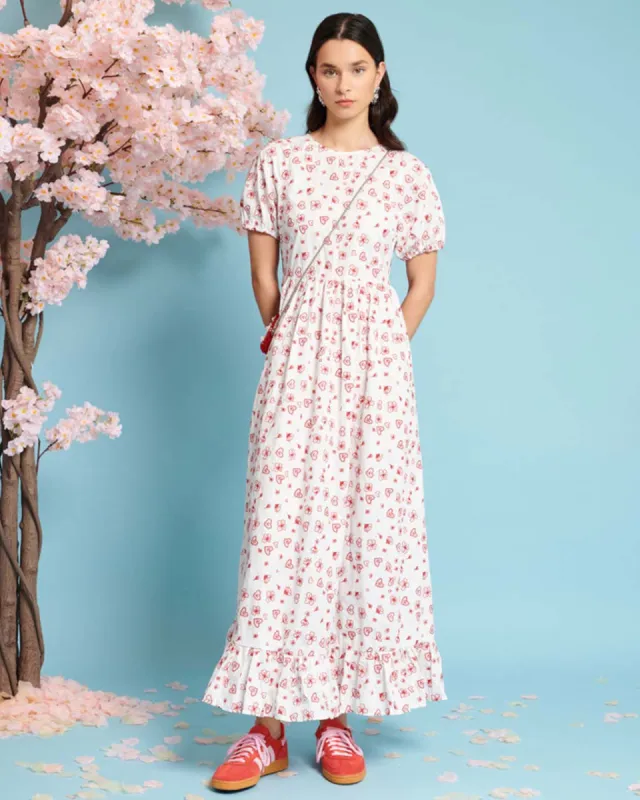 Doodle Bloom Midi Dress - Ivory + Red made by Sister Jane