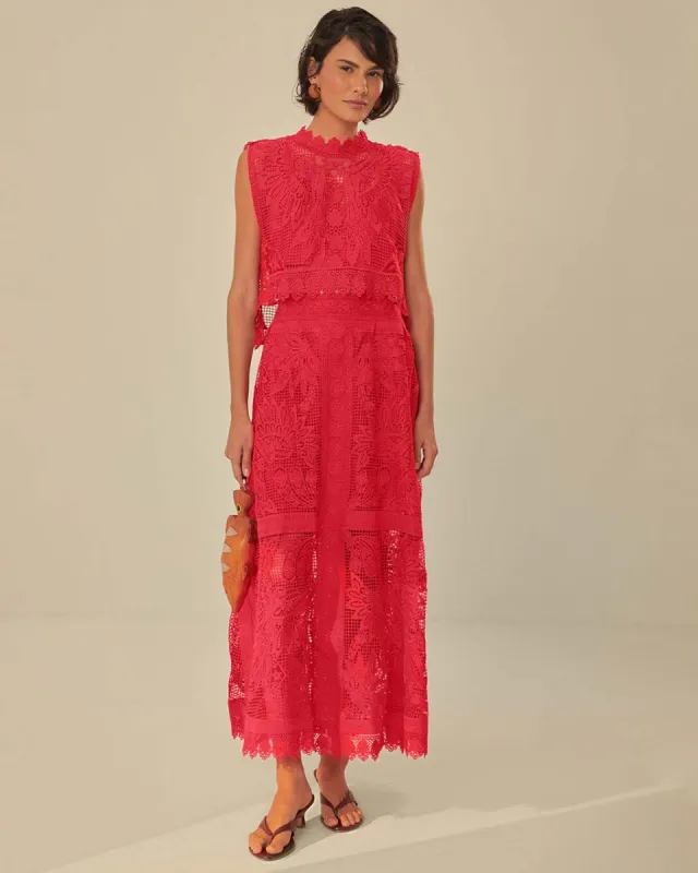 Red Toucan Guipure Midi Skirt sold by ban.do