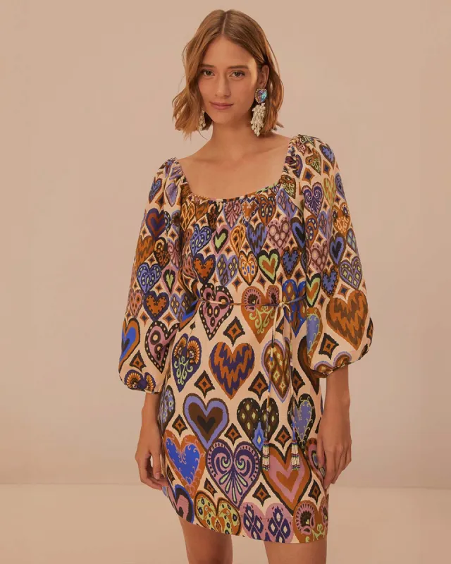 Cream Hearts Ikat Square Neckline Mini Dress sold by ban.do