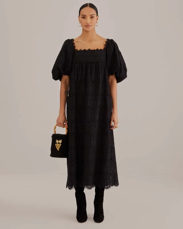 Black Pineapple Cotton Eyelet Maxi Dress sold by ban.do