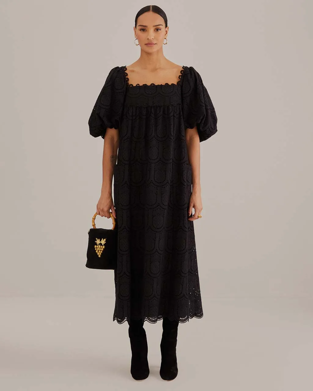 Black Pineapple Cotton Eyelet Maxi Dress sold by ban.do