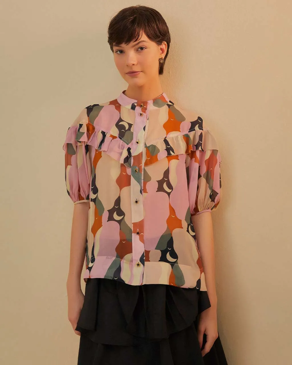 The Kiss Multicolor Short Sleeve Blouse sold by ban.do