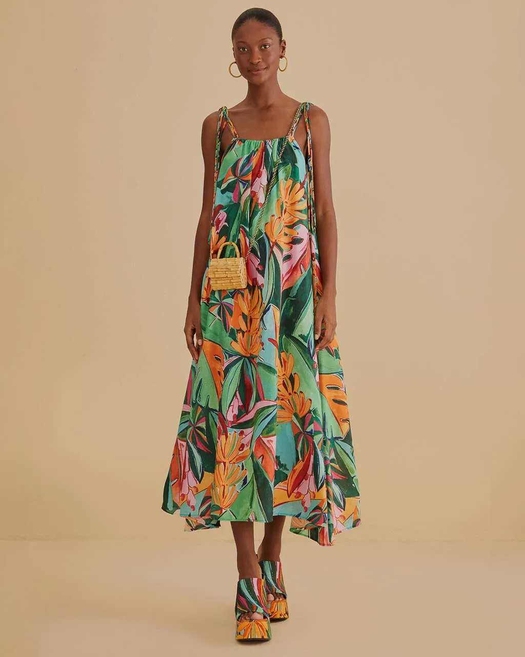 Multicolor Banana Foliage Sleeveless Midi Dress sold by ban.do