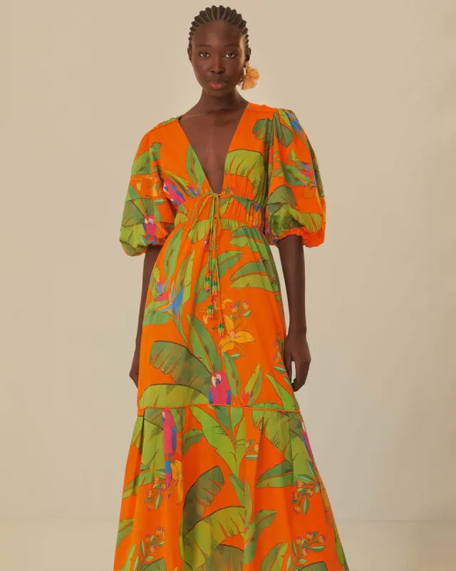 Orange Fresh Macaws Midi Dress sold by ban.do