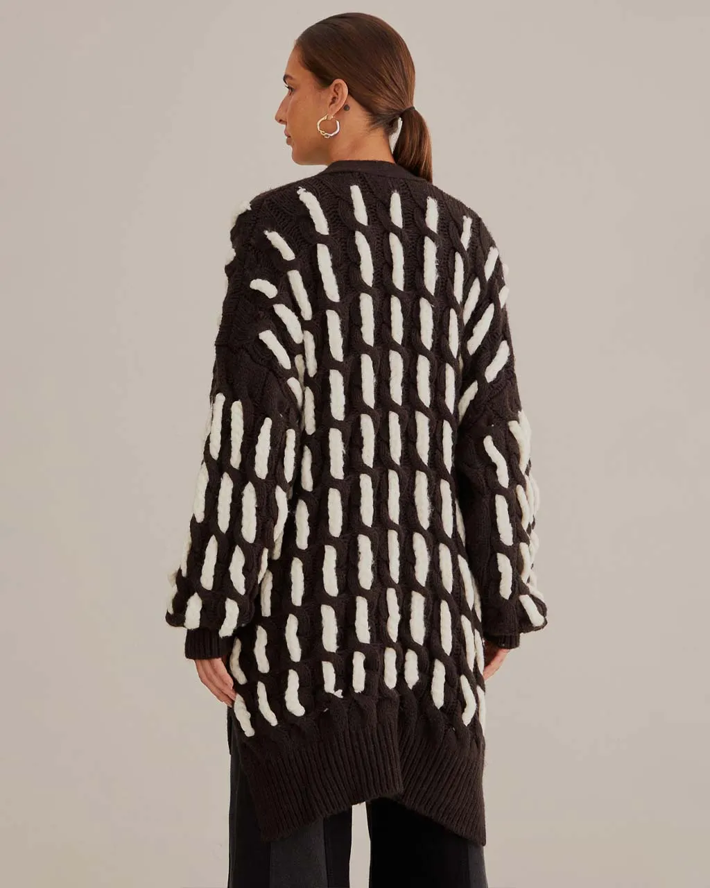 Black And White Textured Knit Cardigan sold by ban.do product image thumbnail 2