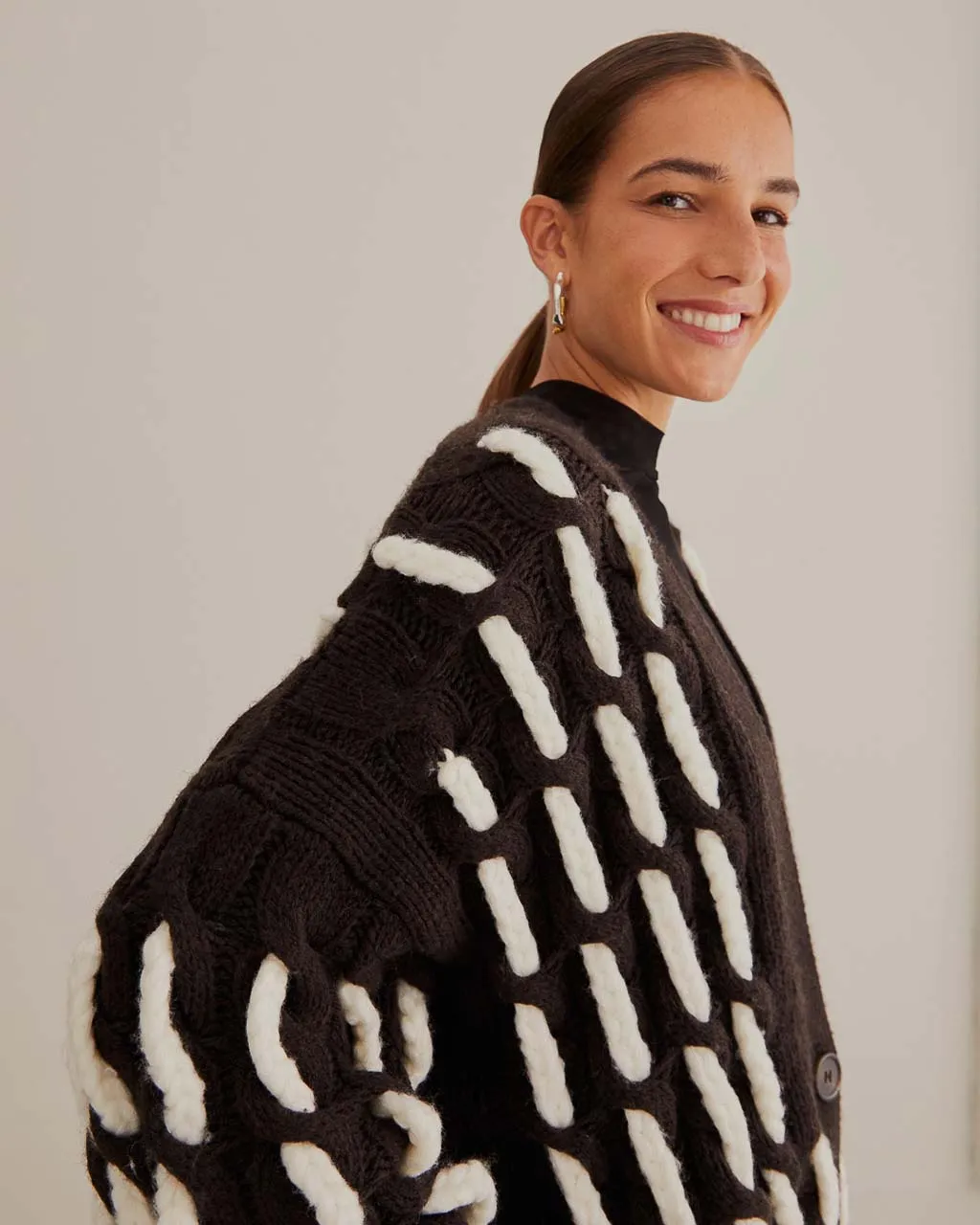 Black And White Textured Knit Cardigan sold by ban.do product image thumbnail 3