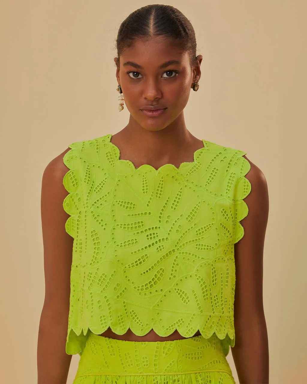 Green Monstera Eyelet Crop Top sold by ban.do