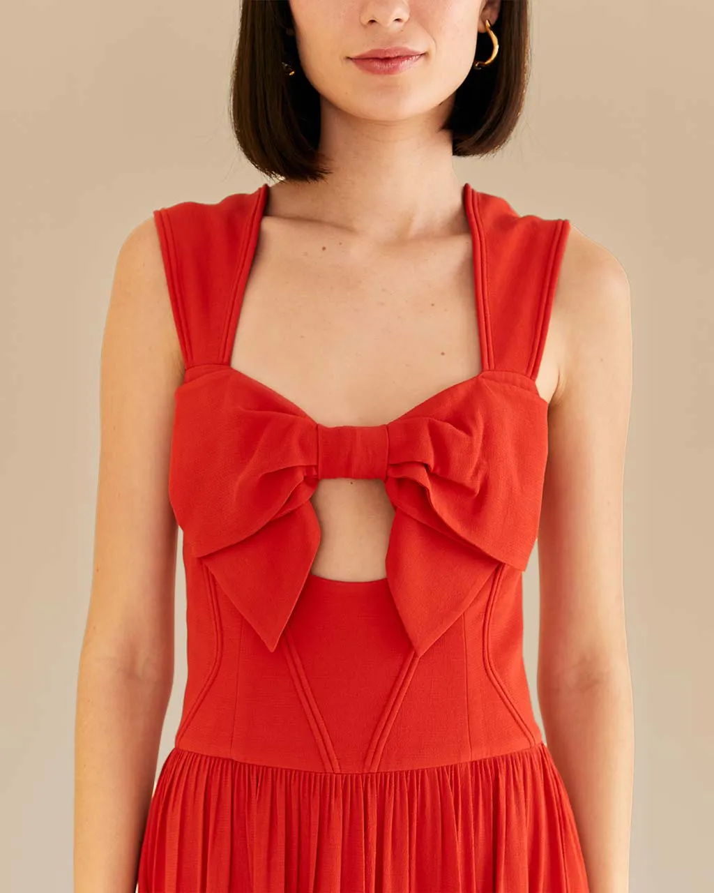 Red Bow Detail Sleeveless Midi Dress sold by ban.do product image thumbnail 4