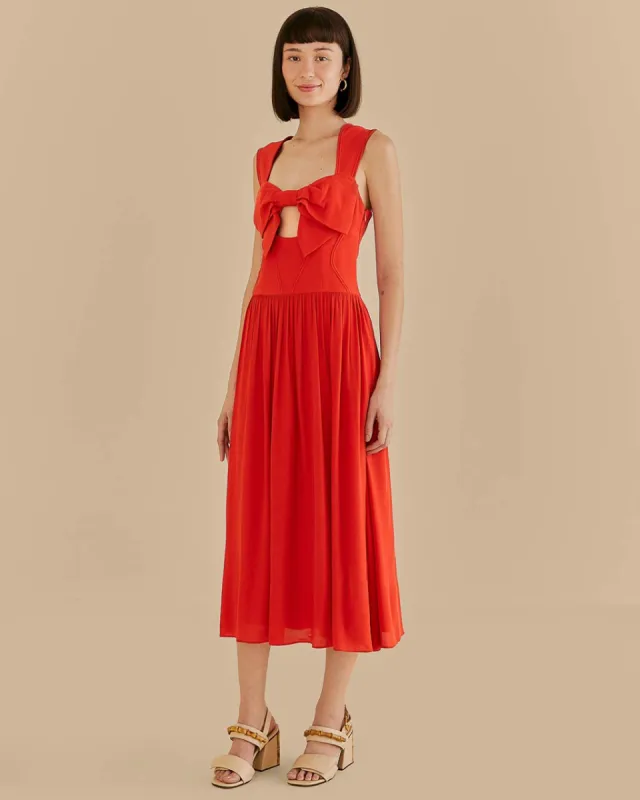 Red Bow Detail Sleeveless Midi Dress made by FARM Rio