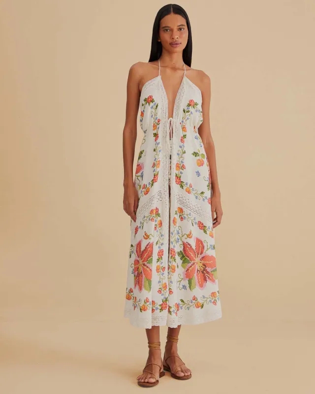 White Banana Vitamin Lace Cover Up made by FARM Rio