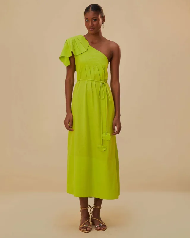 Green One Shoulder Leaf Maxi Dress sold by ban.do