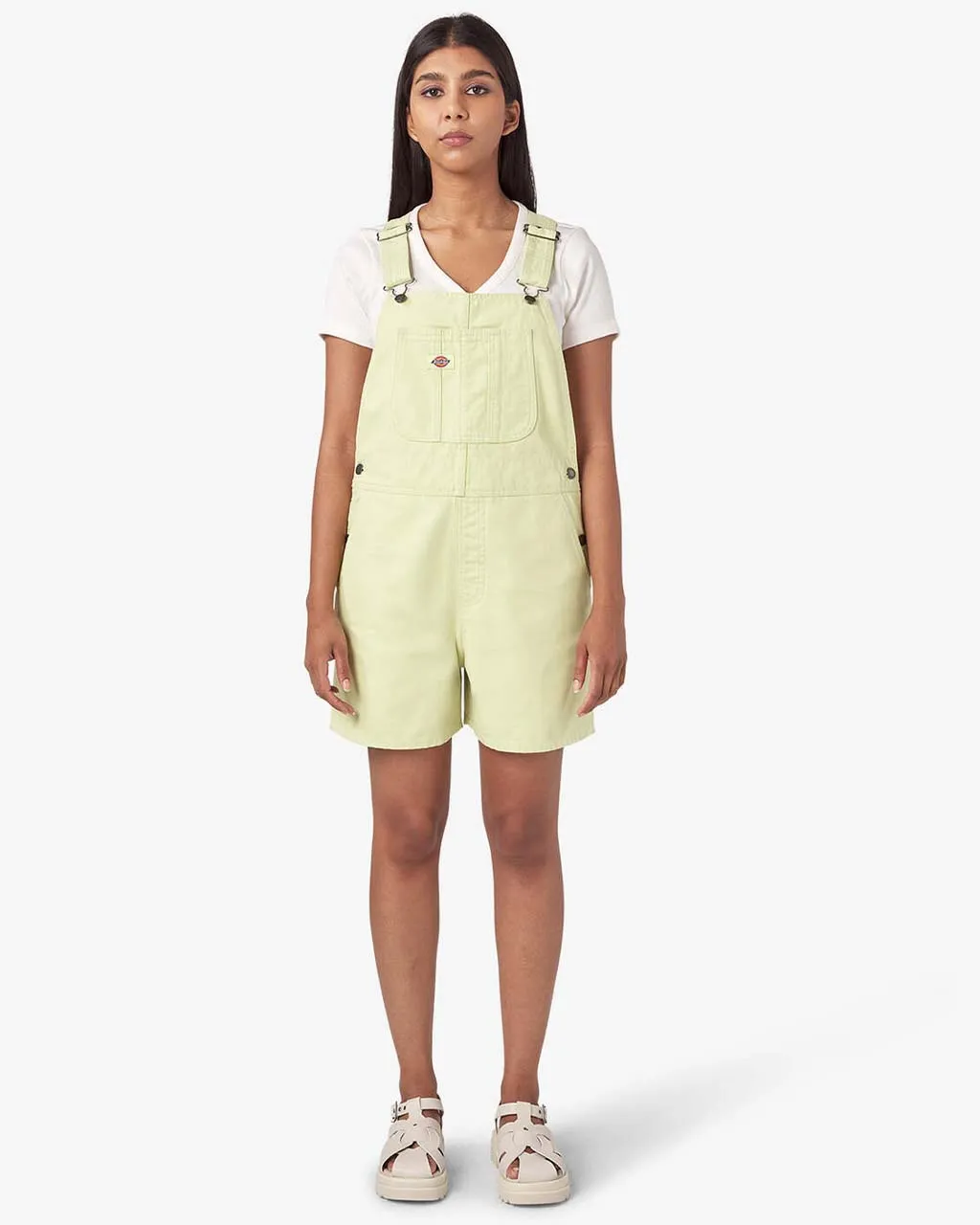 Relaxed Fit Duck Bib Shortalls - Pale Green sold by ban.do