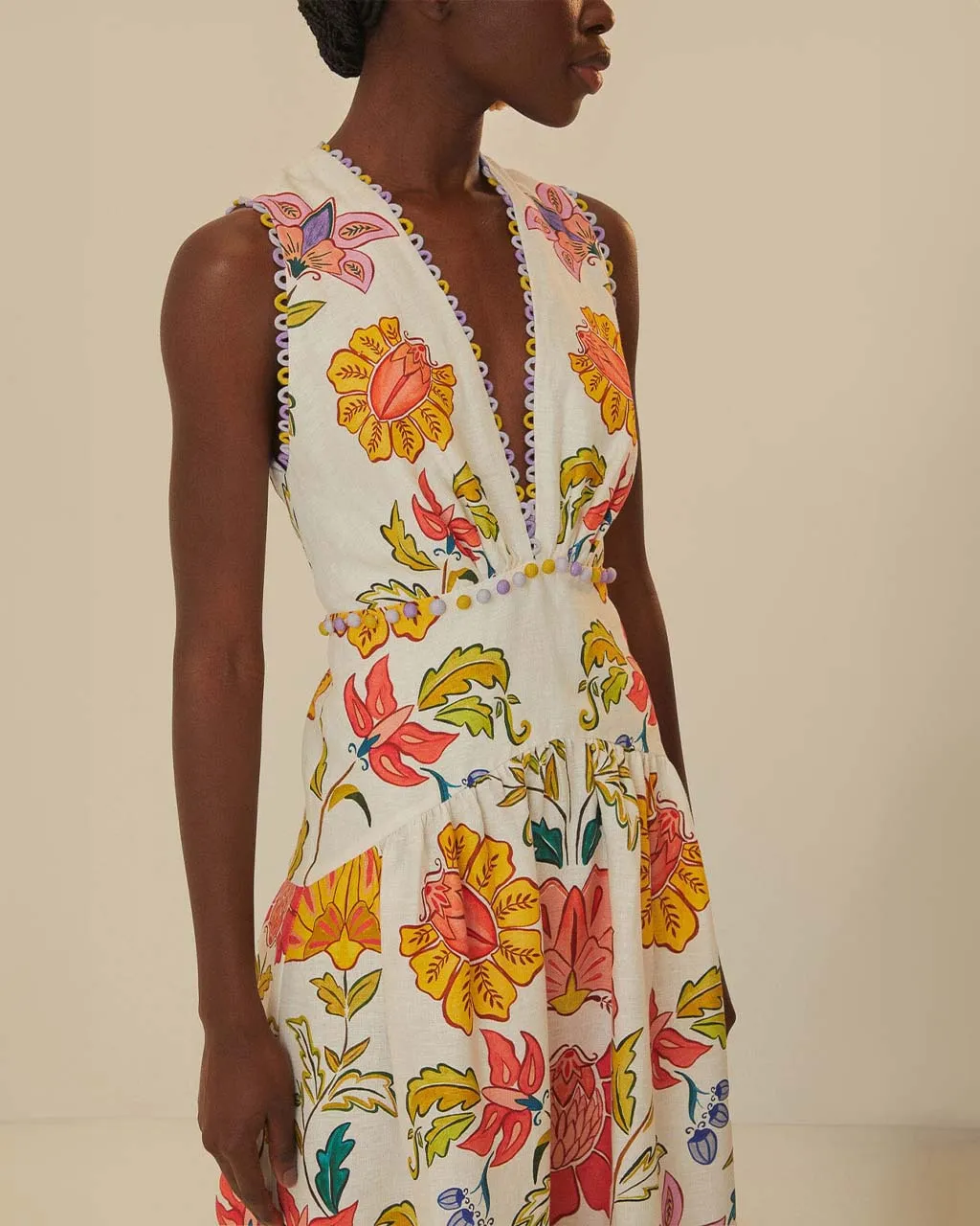 Off-White Floral Insects Premium Linen Maxi Dress sold by ban.do product image thumbnail 3