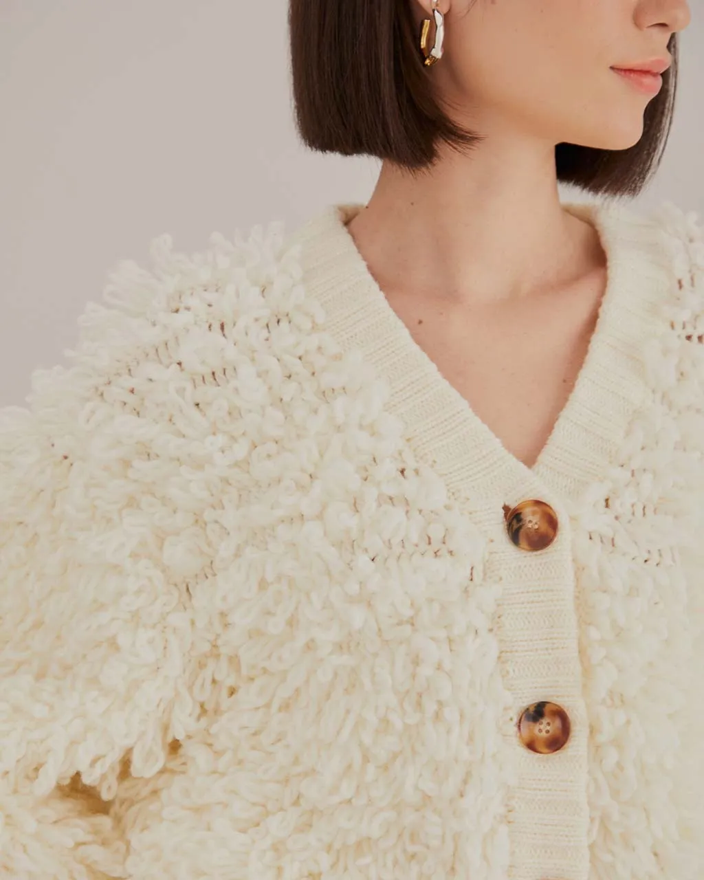 Off-White Textured V-Neck Cardigan sold by ban.do product image thumbnail 3