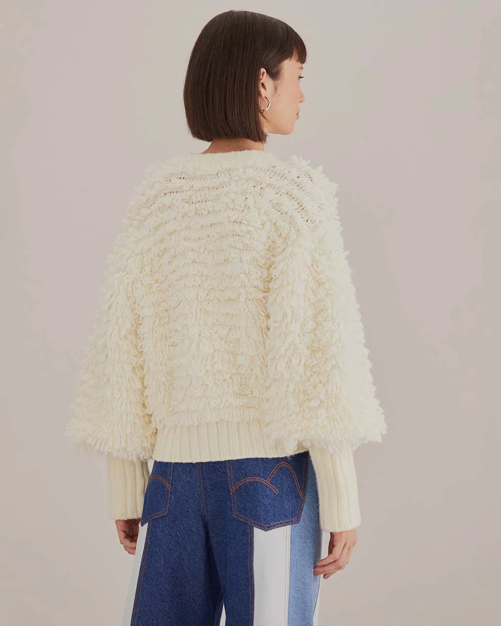 Off-White Textured V-Neck Cardigan sold by ban.do product image thumbnail 2