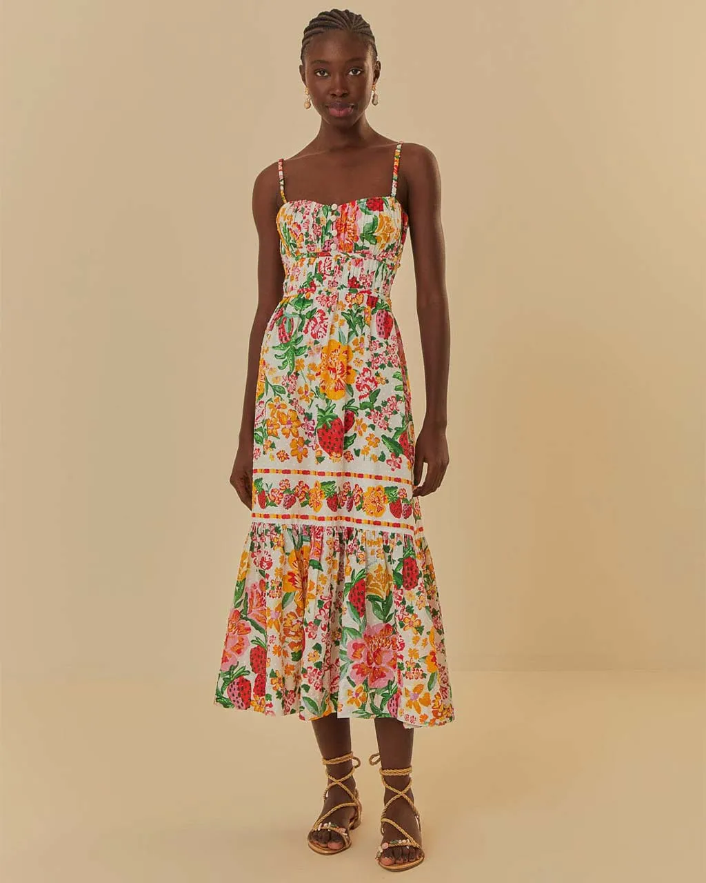 White Floral Sketch Midi Dress sold by ban.do