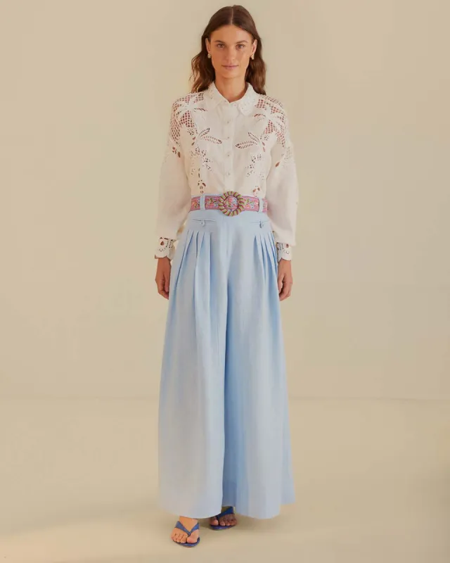 Light Blue Premium Linen Pleated Pants sold by ban.do