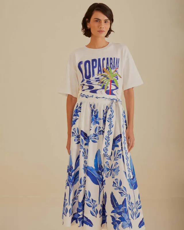 Off-White Blue Yard Organic Cotton Midi Skirt sold by ban.do