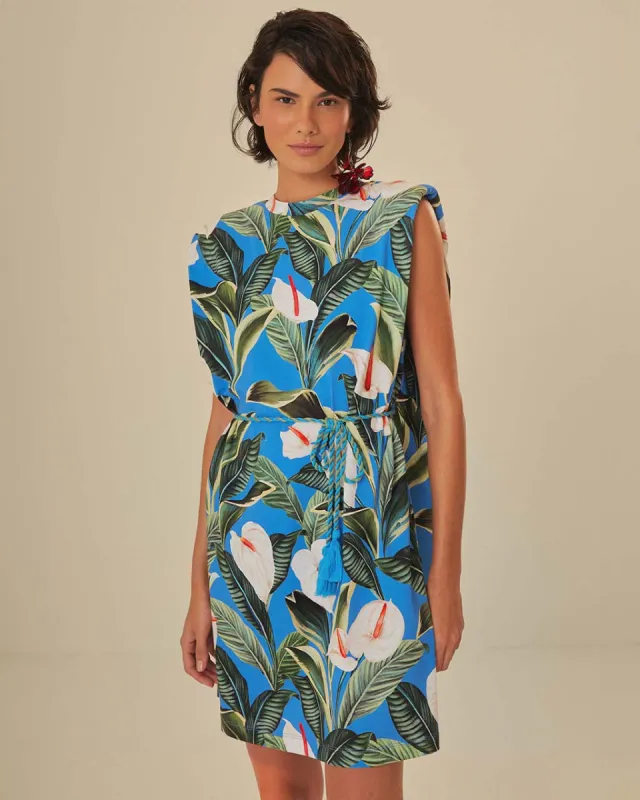 Blue Anthurium Garden Organic Cotton Mini T-Shirt Dress sold by ban.do