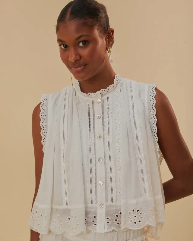 Off-White Sleeveless Organic Cotton Blouse sold by ban.do