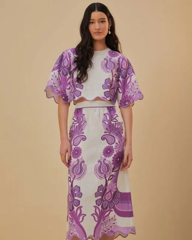 Cream Color Festival Euroflax Midi Skirt sold by ban.do