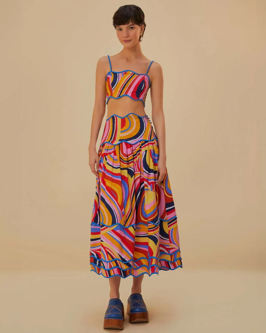 Multicolor Waves Midi Skirt sold by ban.do