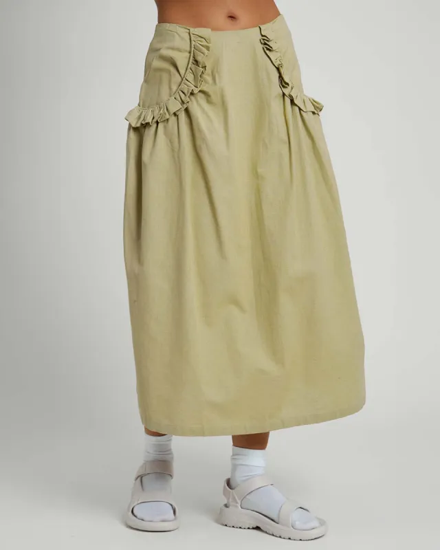 Verdi Linen Blend Midi Ruffle Skirt sold by ban.do