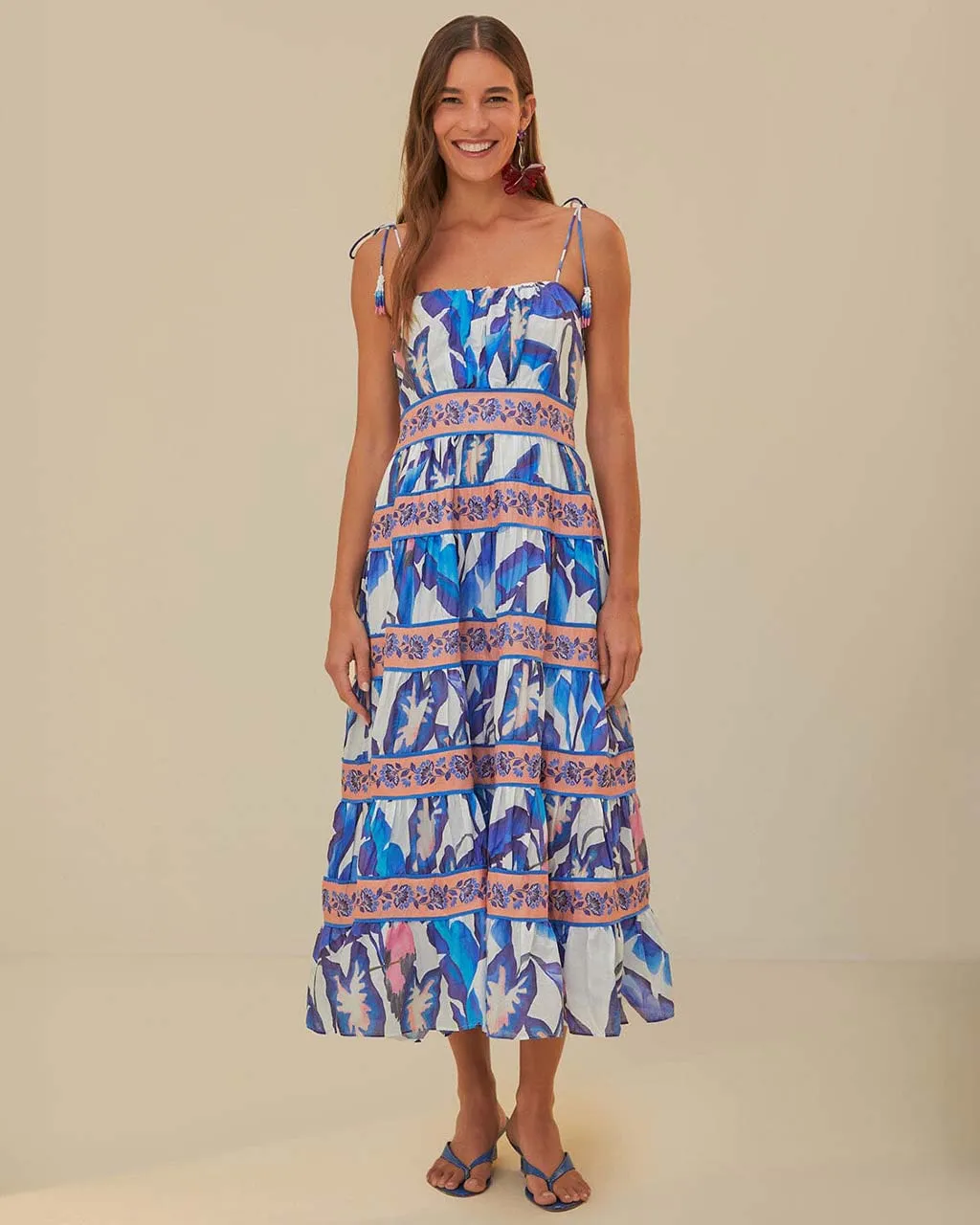 Off-White Blue Foliage Midi Dress sold by ban.do