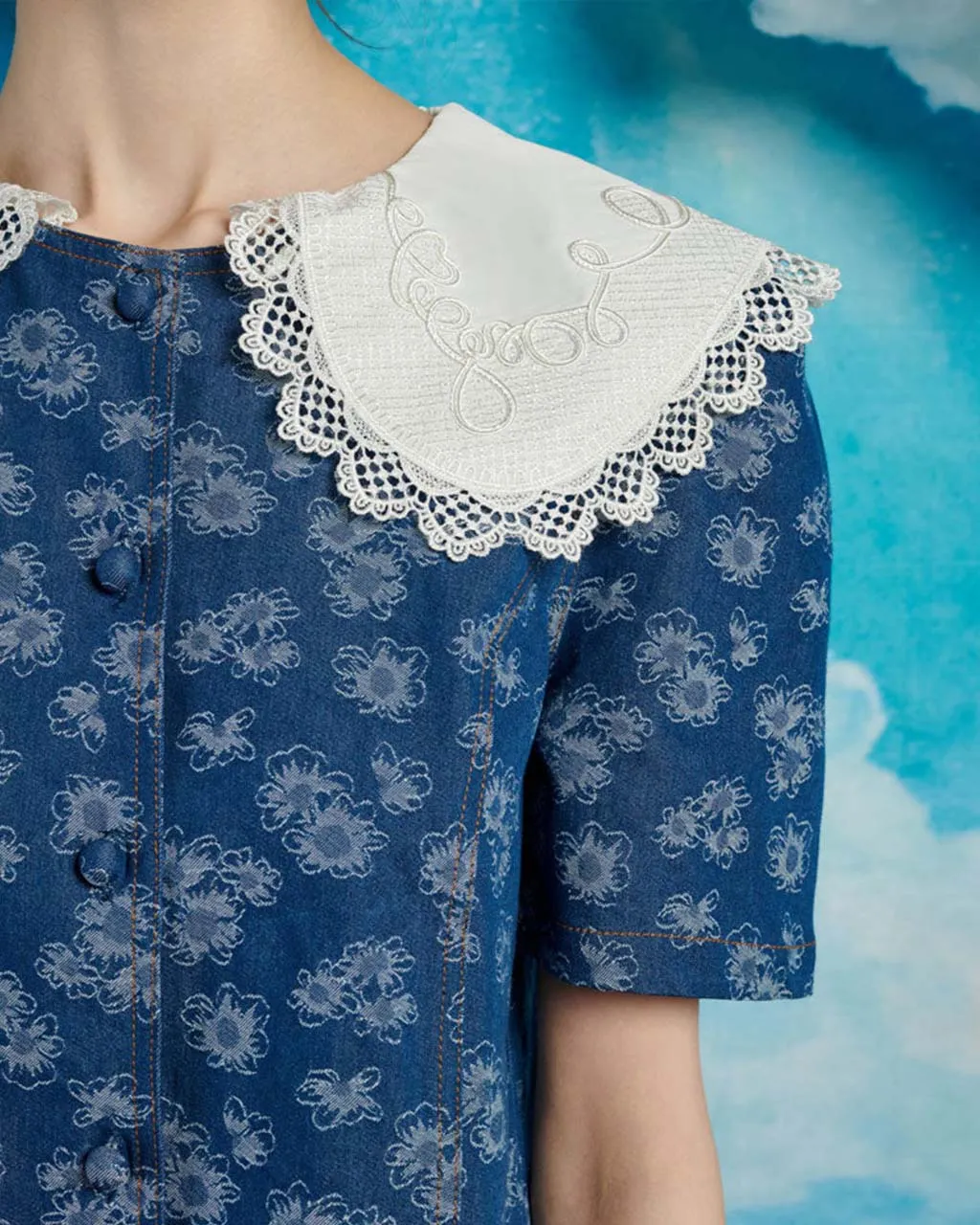 Wildflower Denim Mini Dress sold by ban.do product image thumbnail 3