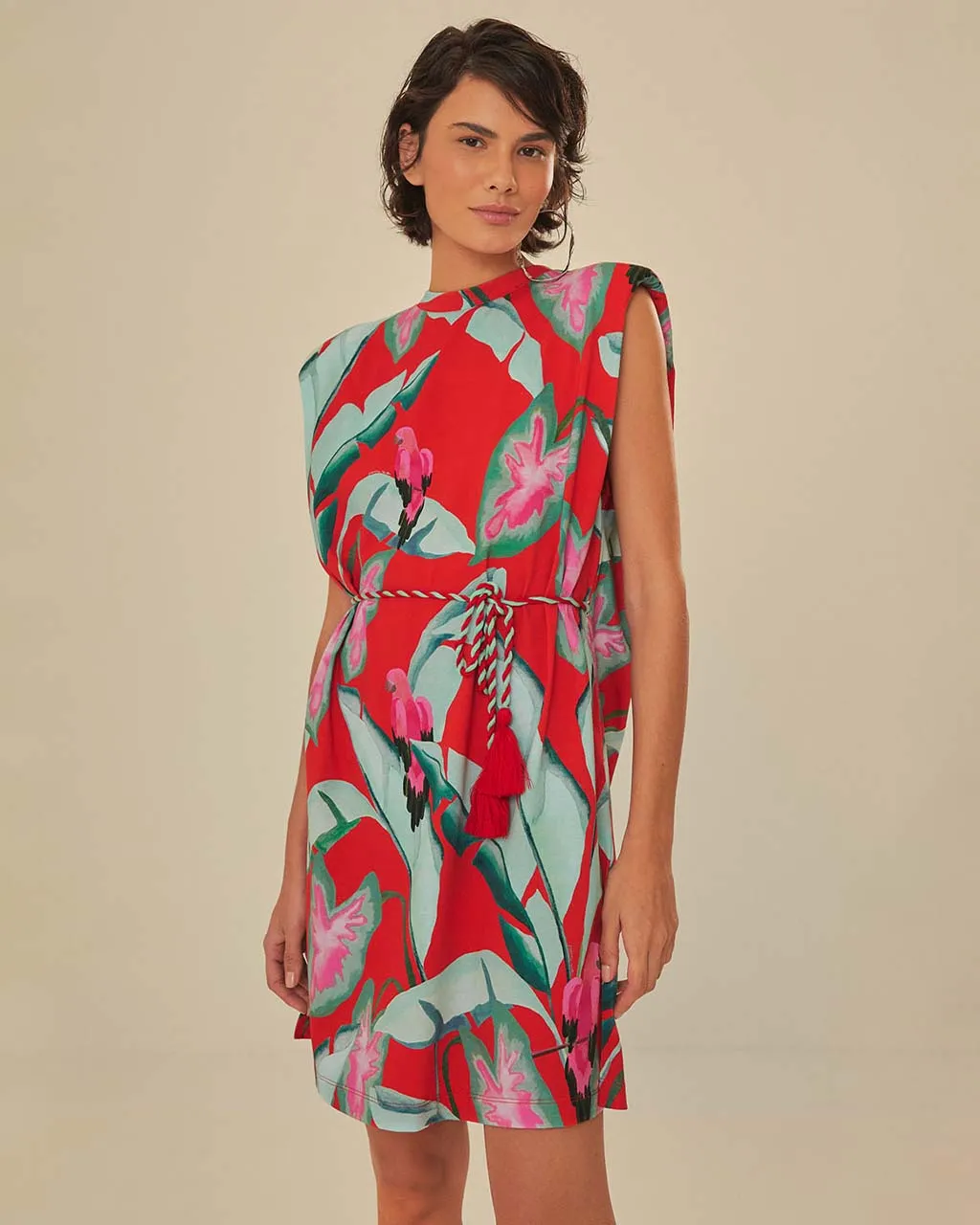 Red Summer Foliage Organic Cotton Mini T-Shirt Dress sold by ban.do