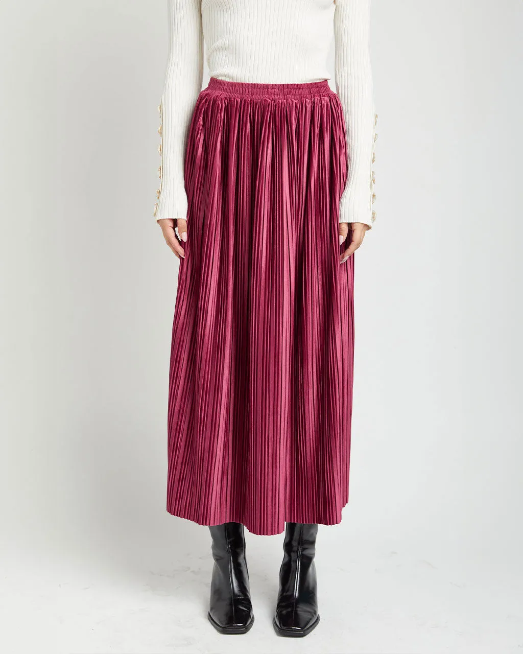 Rozlyn Pleated Midi Skirt - Mulberry sold by ban.do