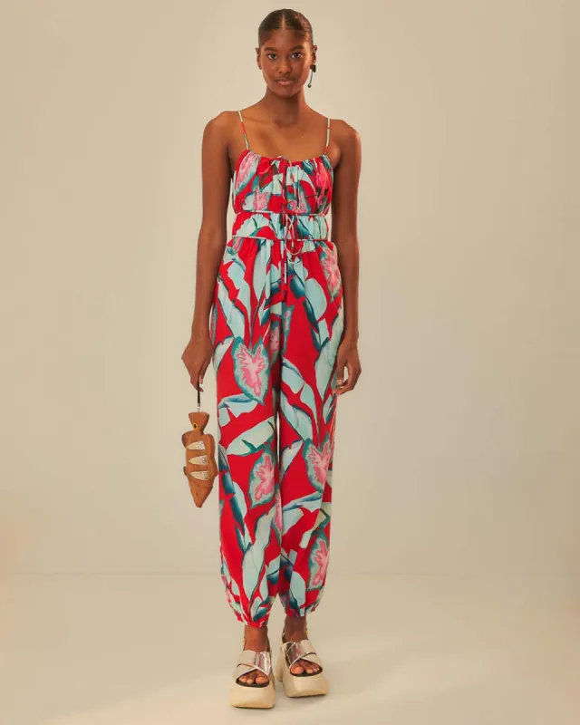 Red Summer Foliage Organic Cotton Jumpsuit sold by ban.do