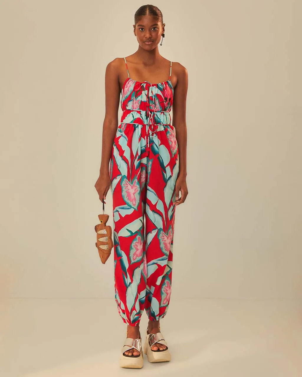 Red Summer Foliage Organic Cotton Jumpsuit sold by ban.do