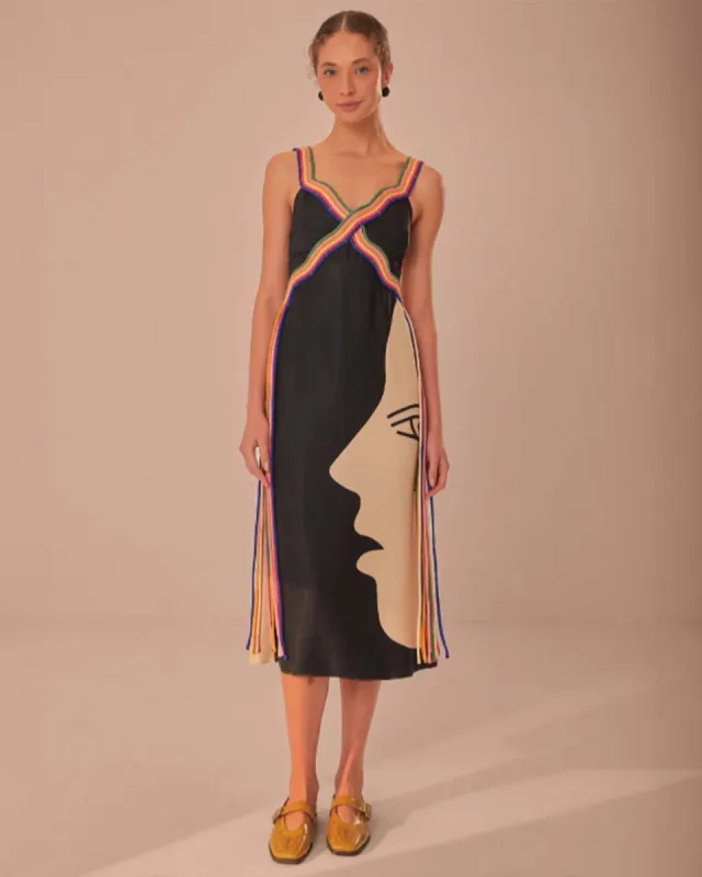 Multicolor Surreal Sleeveless Midi Dress sold by ban.do