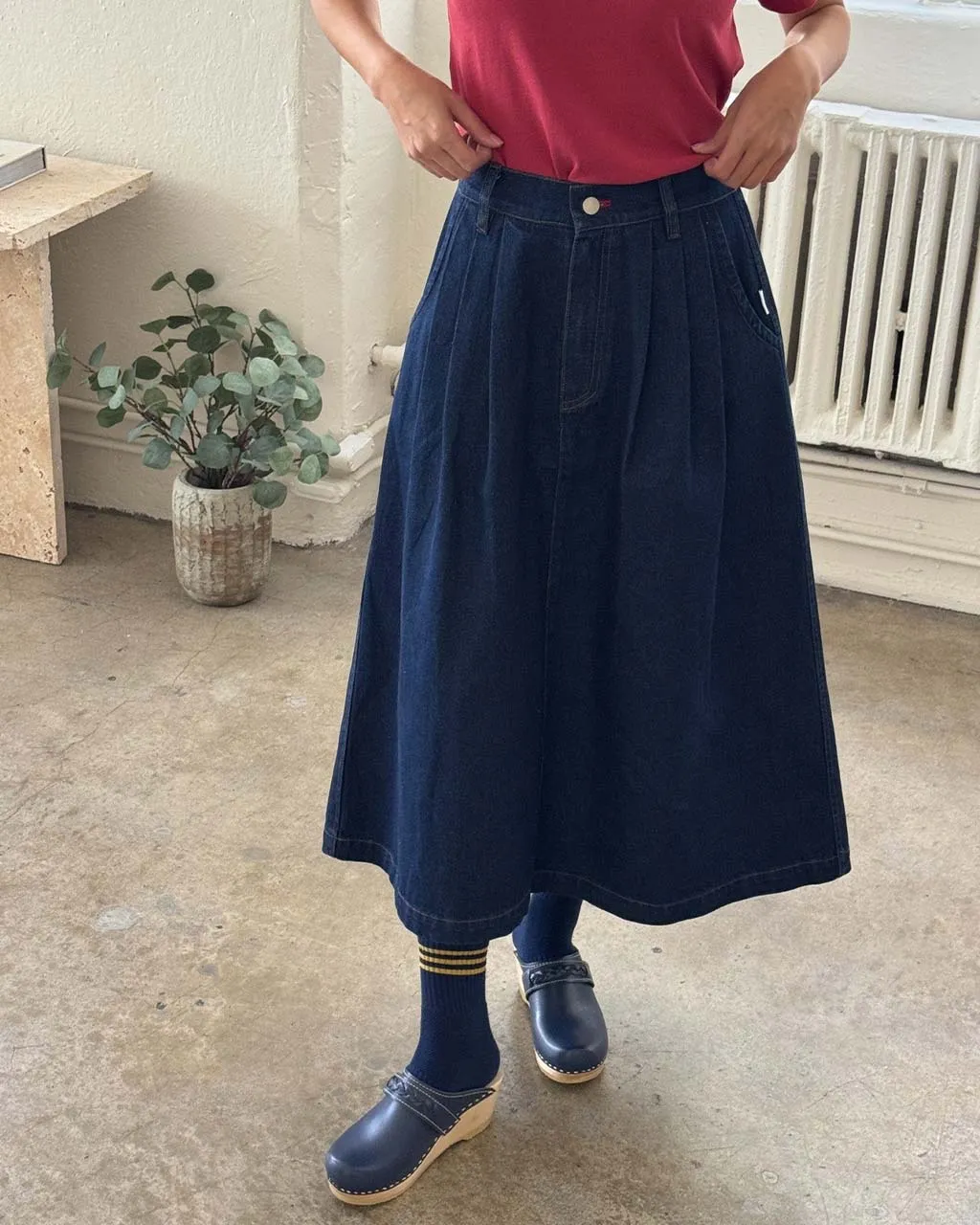 Long Farm Girl Skirt - Raw Denim sold by ban.do