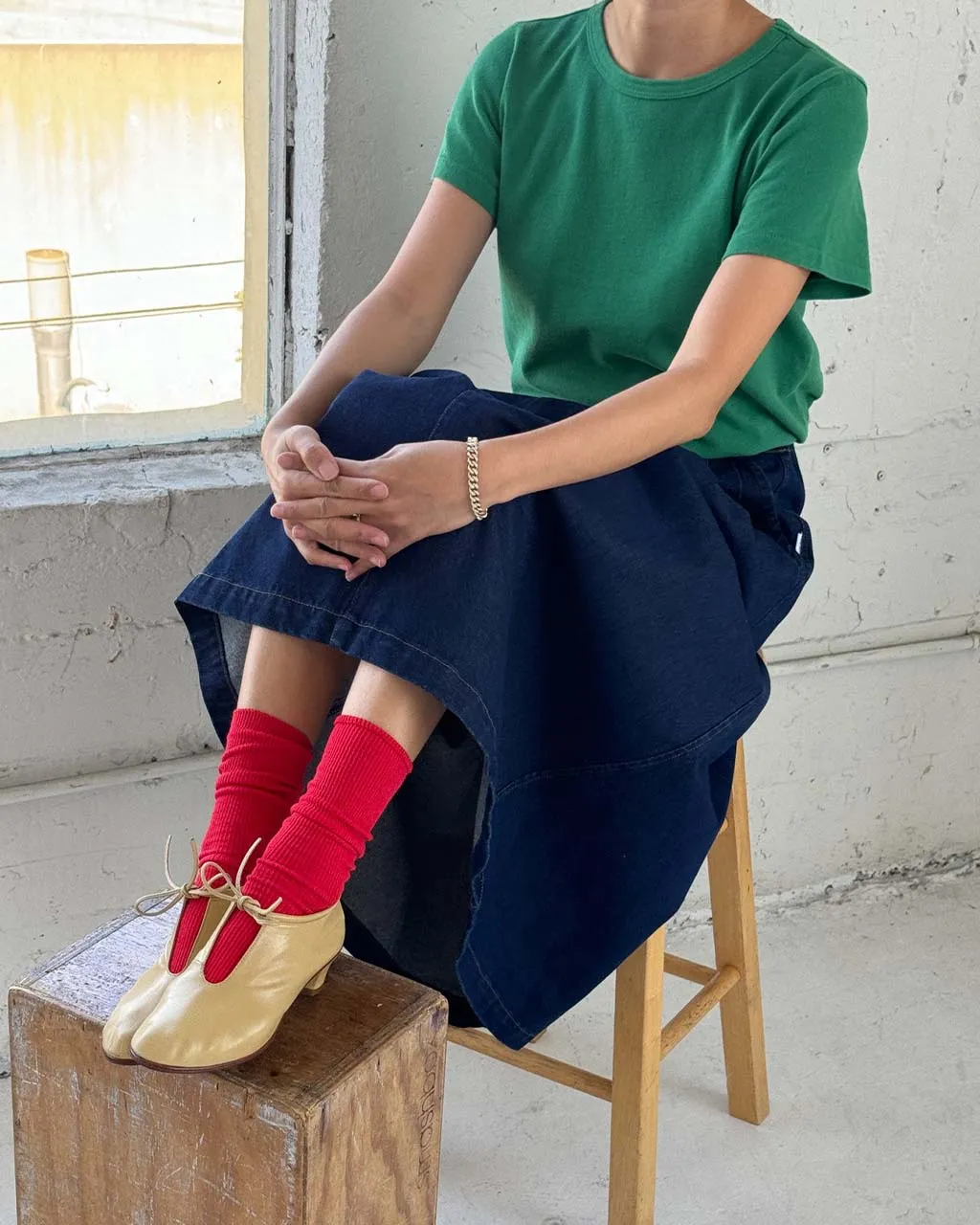 Long Farm Girl Skirt - Raw Denim sold by ban.do product image thumbnail 2