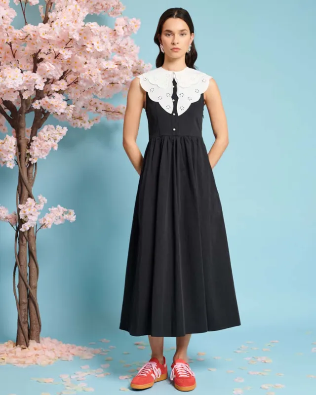 Ara Collar Midi Dress - Coal Black made by Sister Jane
