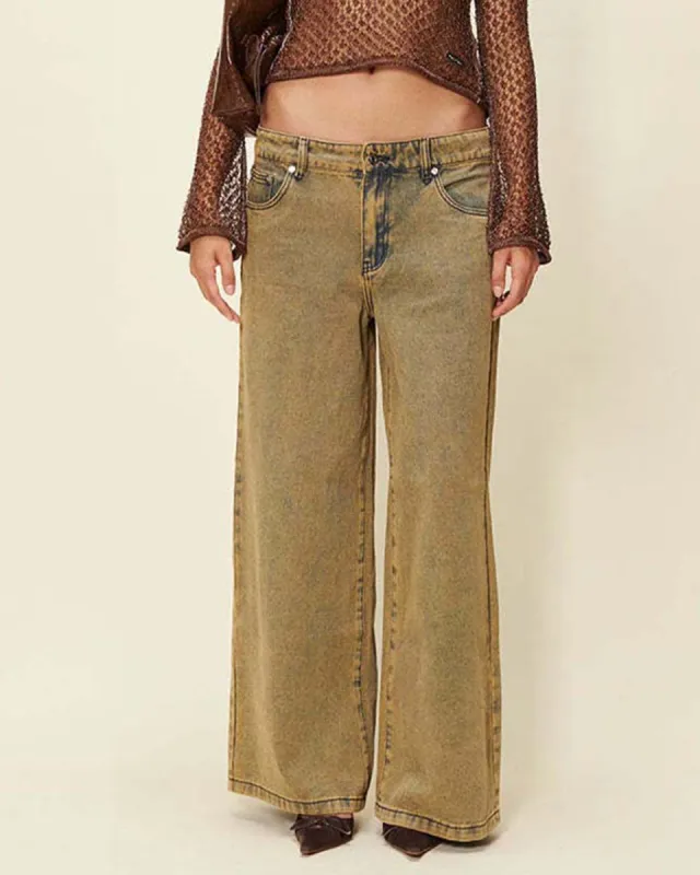 Sandblast Wide Leg Denim Pants sold by ban.do