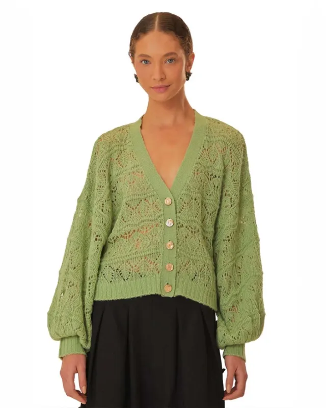 Green Textured Knit Cardigan sold by ban.do