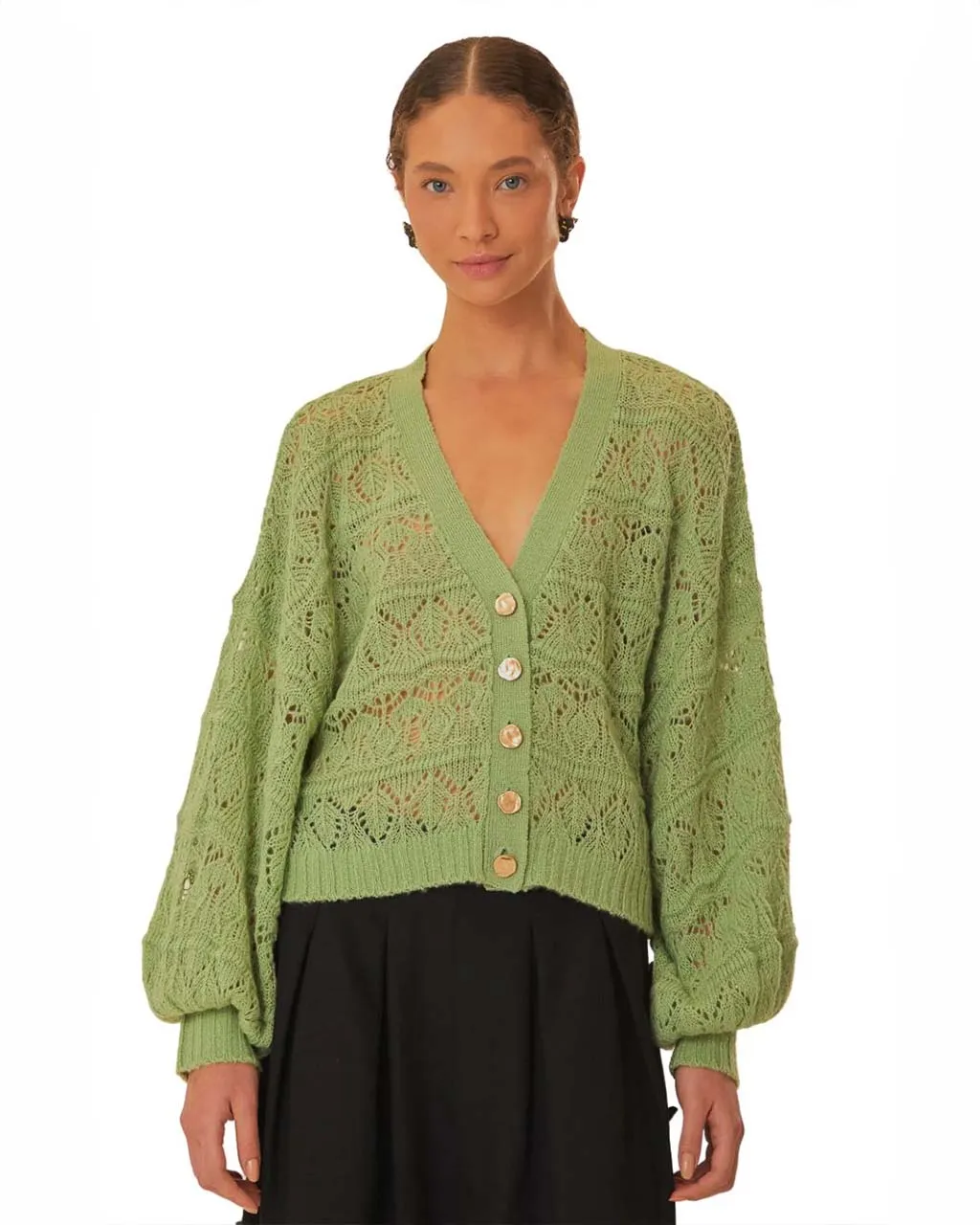 Green Textured Knit Cardigan sold by ban.do