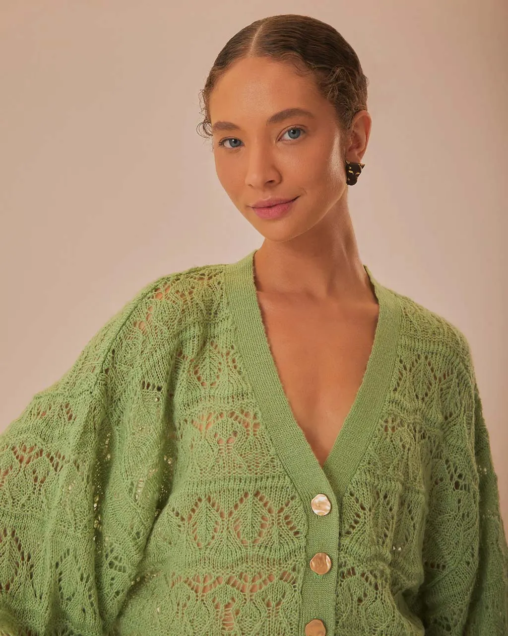 Green Textured Knit Cardigan sold by ban.do product image thumbnail 3
