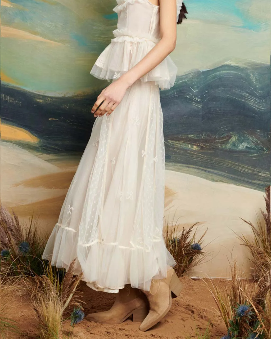 Jolene Tulle Ruffle Midi Skirt sold by ban.do product image thumbnail 3