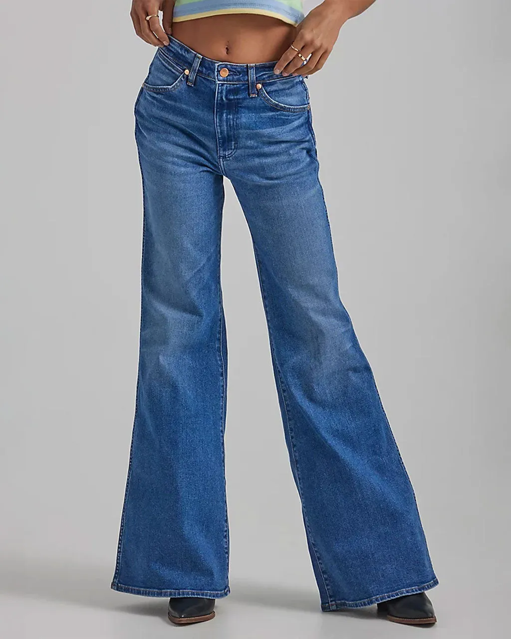 Wanderer High Rise Flare Jeans - Smoke Sea sold by ban.do