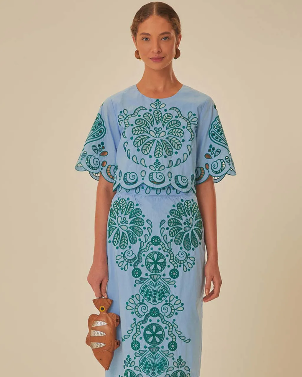 Light Blue And Green Graphic Richelieu Crop Top sold by ban.do