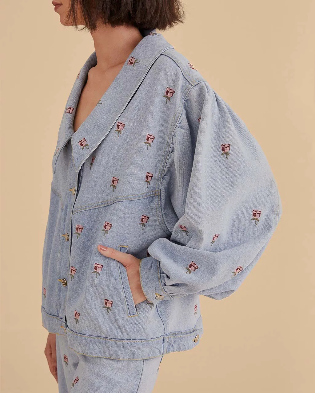 Rose Embroidery Denim Jacket sold by ban.do product image thumbnail 2