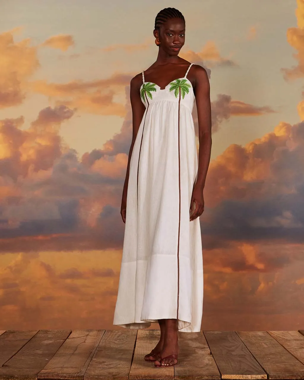 Coconut Tree Embroidered Maxi Dress sold by ban.do