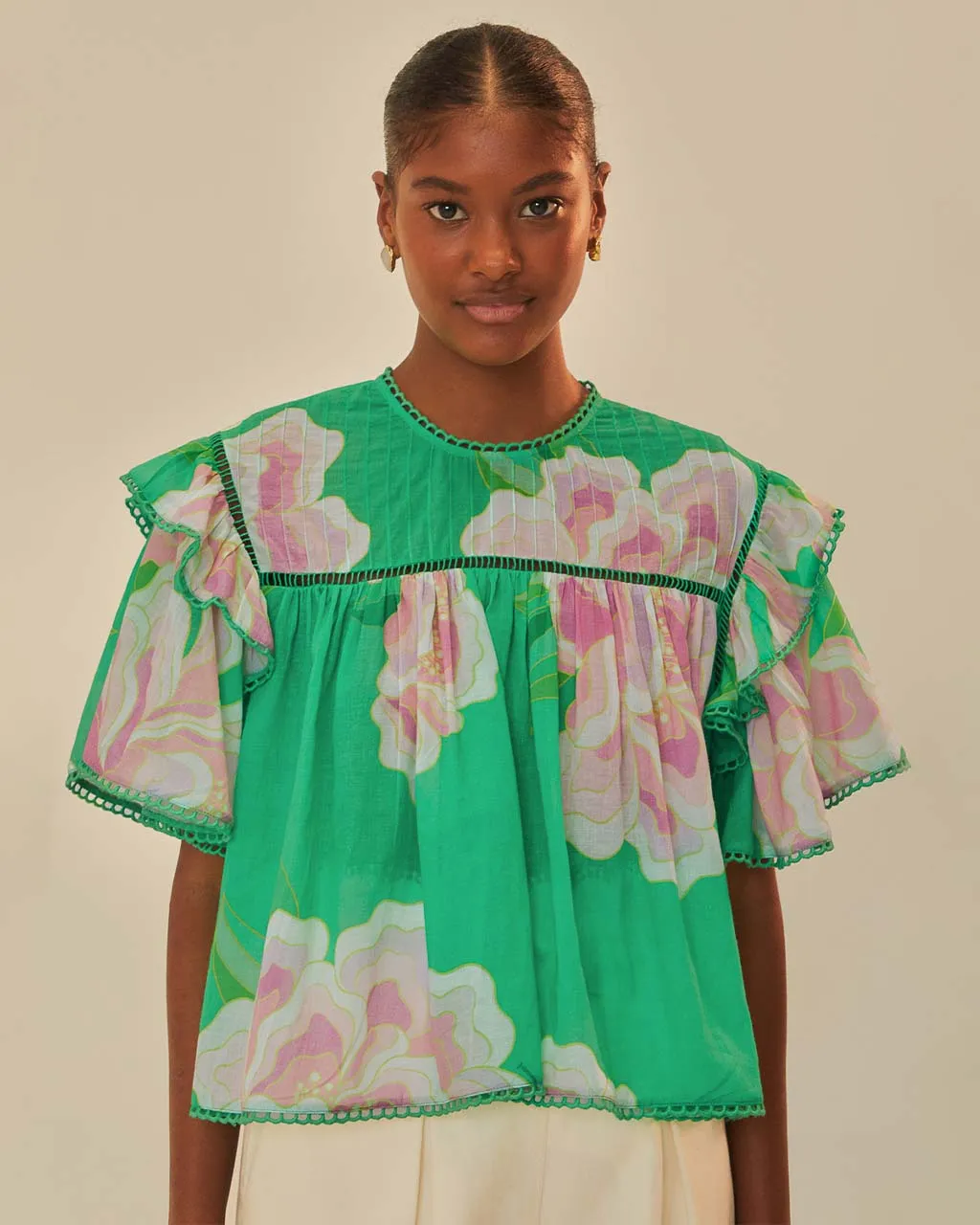 Green Floral Vibing Blouse sold by ban.do