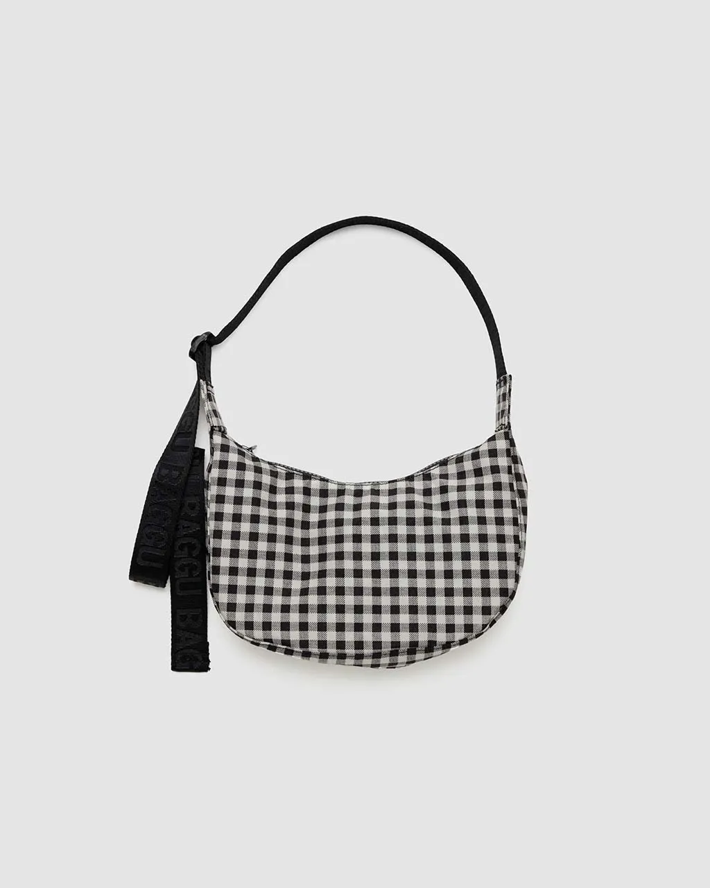 Small Nylon Crescent Bag - Black + White Gingham sold by ban.do