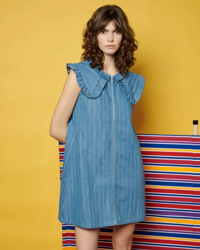 Deborah Striped Denim Mini Dress sold by ban.do